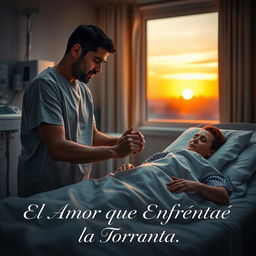 A poignant and heartfelt scene capturing the deep emotional bond between a couple, María and Javier, in a hospital room