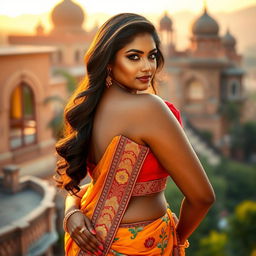 A stunning Indian woman with a curvy figure, highlighting her voluptuous attributes