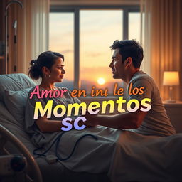 A touching and emotive scene depicting María and Javier in a hospital setting, conveying a deep sense of support and love