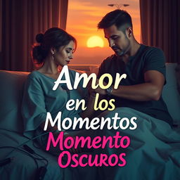 A touching and emotive scene depicting María and Javier in a hospital setting, conveying a deep sense of support and love