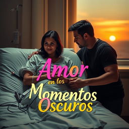 A touching and emotive scene depicting María and Javier in a hospital setting, conveying a deep sense of support and love