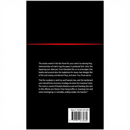 A minimalist novel back cover design featuring a dominant black background with striking red accents