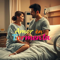 An emotional scene of María and Javier in a hospital room, encapsulating their unwavering love and strength in adversity