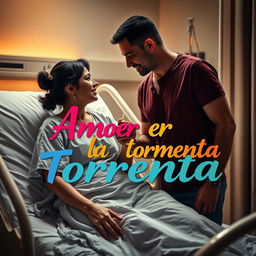 An emotional scene of María and Javier in a hospital room, encapsulating their unwavering love and strength in adversity