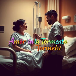 An emotional scene of María and Javier in a hospital room, encapsulating their unwavering love and strength in adversity