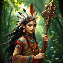 A vibrant representation of a young shaman girl named Tara, inspired by elements of Sanskrit culture