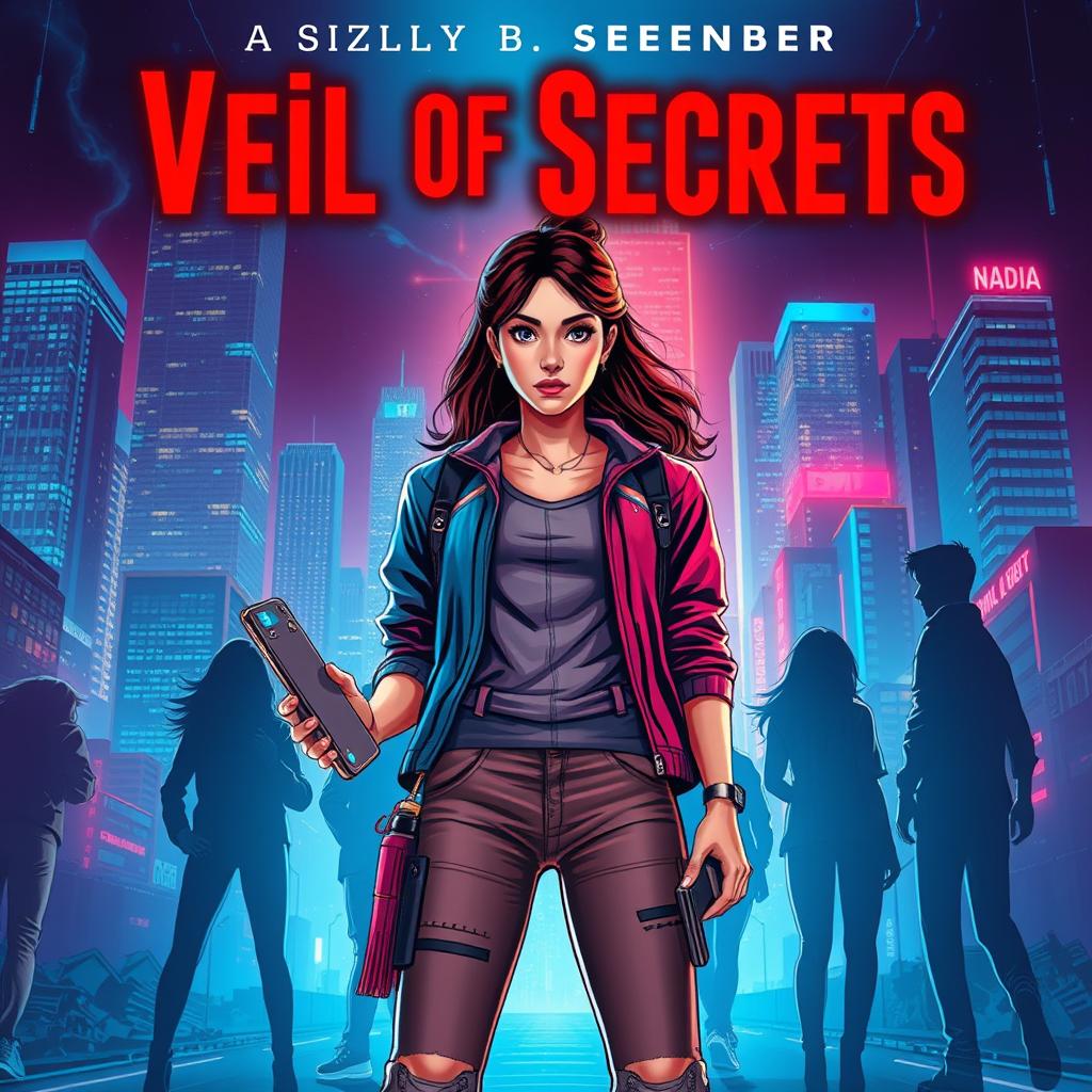 A dynamic novel cover design for 'Veil of Secrets'