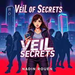 A dynamic novel cover design for 'Veil of Secrets'