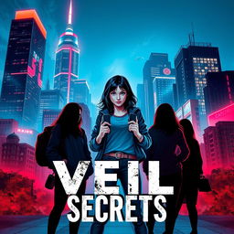 A dynamic novel cover design for 'Veil of Secrets'