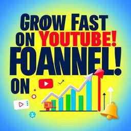 A vibrant, eye-catching YouTube thumbnail design depicting tips and tricks for rapidly growing a YouTube channel