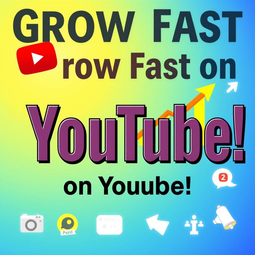 A vibrant, eye-catching YouTube thumbnail design depicting tips and tricks for rapidly growing a YouTube channel