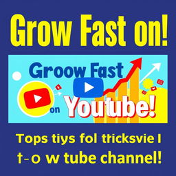 A vibrant, eye-catching YouTube thumbnail design depicting tips and tricks for rapidly growing a YouTube channel