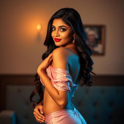 A stunning Indian woman confidently posing in an artistic and tasteful manner, showcasing her beauty and curves