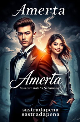 A book cover for 'Amerta', capturing a mysterious and romantic atmosphere