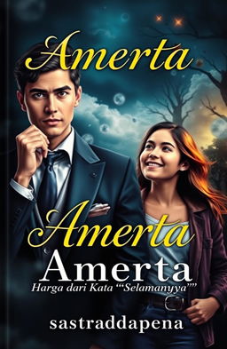 A book cover for 'Amerta', capturing a mysterious and romantic atmosphere