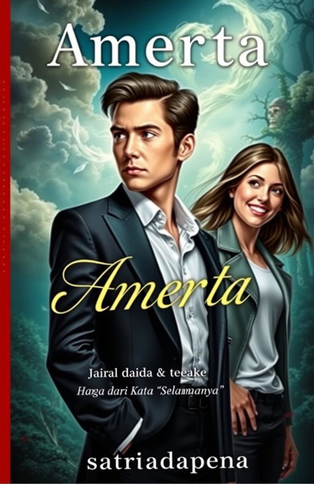 A book cover for 'Amerta', capturing a mysterious and romantic atmosphere