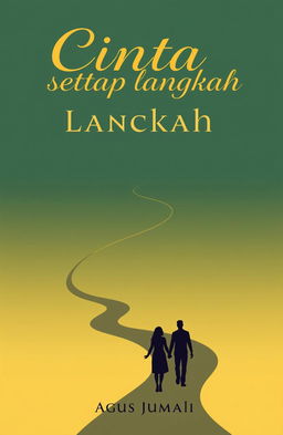 A book cover design featuring the title "Cinta di setiap langkah by Agus Jumali" elegantly placed at the top in artistic yet readable typography, using a contrasting color to stand out against the background