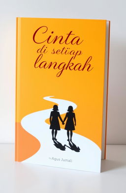 A book cover design featuring the title "Cinta di setiap langkah by Agus Jumali" elegantly placed at the top in artistic yet readable typography, using a contrasting color to stand out against the background