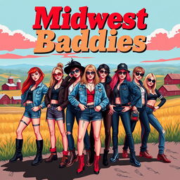 A vibrant and edgy poster featuring a group of stylish and confident individuals embodying the 'baddies' aesthetic from the Midwest