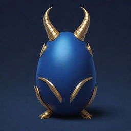 An anime-style illustration of a dark blue egg adorned with golden horns. The egg has a dark blue scorpion tail curling out from it, hinting at hidden power and danger.