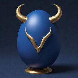 An anime-style illustration of a dark blue egg adorned with golden horns. The egg has a dark blue scorpion tail curling out from it, hinting at hidden power and danger.