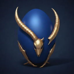 An anime-style illustration of a dark blue egg adorned with golden horns. The egg has a dark blue scorpion tail curling out from it, hinting at hidden power and danger.