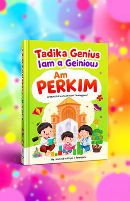 A colorful and playful book cover design for 'Tadika Genius PERKIM - I Am A Genius'