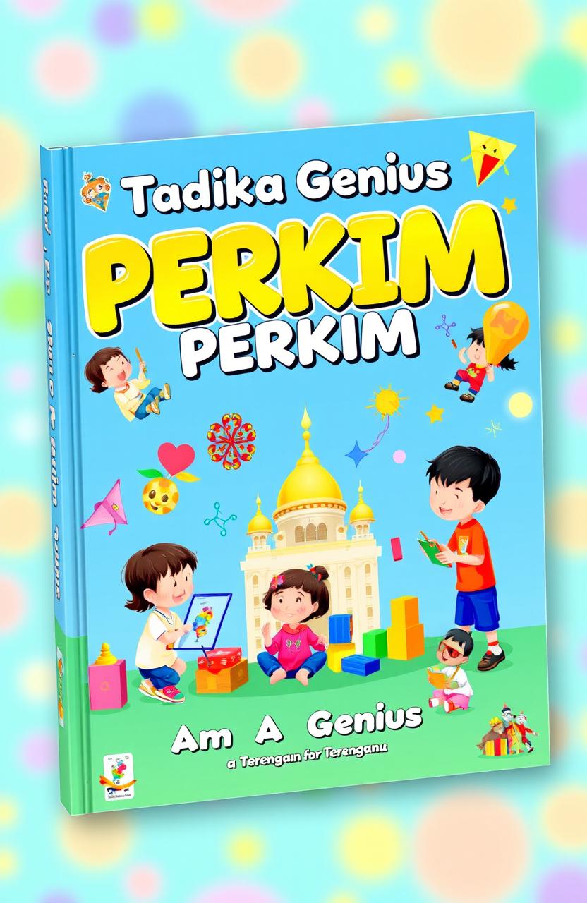 A colorful and playful book cover design for 'Tadika Genius PERKIM - I Am A Genius'