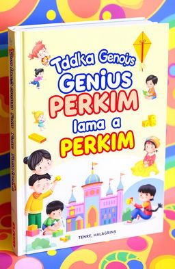 A colorful and playful book cover design for 'Tadika Genius PERKIM - I Am A Genius'