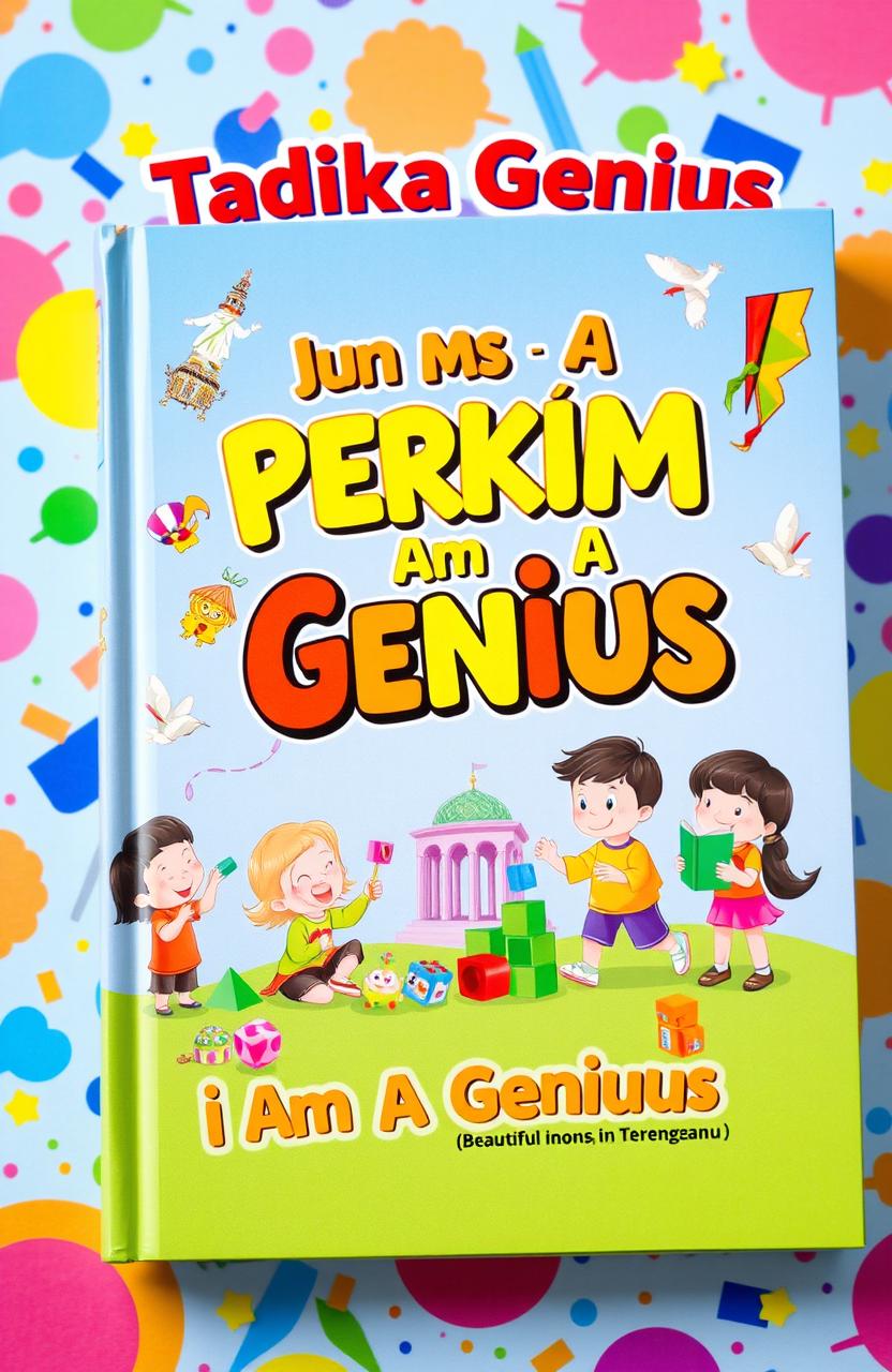 A colorful and playful book cover design for 'Tadika Genius PERKIM - I Am A Genius'