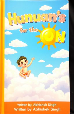 A colorful cover illustration featuring a young Hanuman, a small monkey with large, expressive eyes, joyfully sitting atop a fluffy white cloud