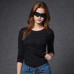 The image now captures the fair-skinned Indian girl with reddish-brown hair, a black eyepatch over her left eye, defying the darkness in a black full-sleeved t-shirt and jeans, her hand firmly gripping a long, straight sword.