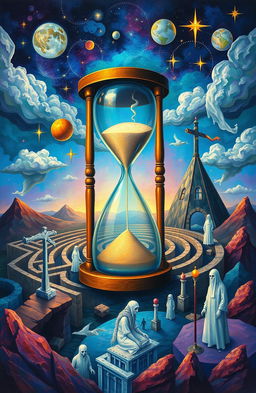 A surreal and abstract representation of a doctor's 14-year journey through dream states, showcasing different phases of subjection and objections