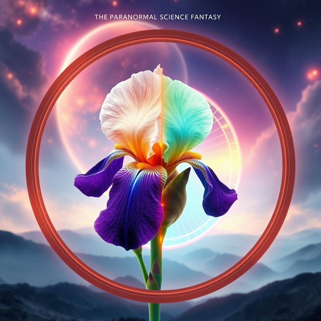 A captivating book cover for a paranormal science fantasy young adult novel, prominently featuring a flower iris enclosed within a circle, symbolizing a key organization in the story