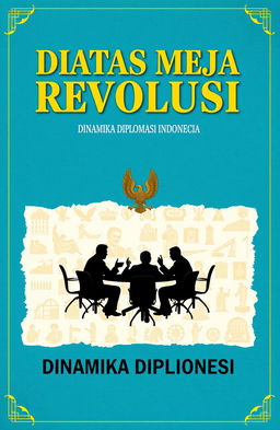 A book cover design for a compilation titled 'DIATAS MEJA REVOLUSI: DINAMIKA DIPLOMASI INDONESIA'