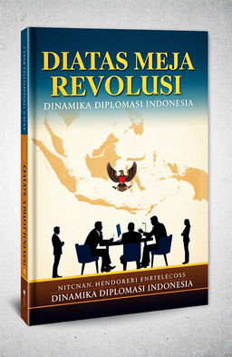 A book cover design for a compilation titled 'DIATAS MEJA REVOLUSI: DINAMIKA DIPLOMASI INDONESIA'