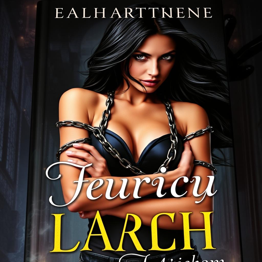 A captivating book cover featuring a strong and intriguing brunette woman adorned in ornate chains