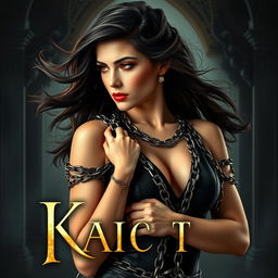 A captivating book cover featuring a strong and intriguing brunette woman adorned in ornate chains