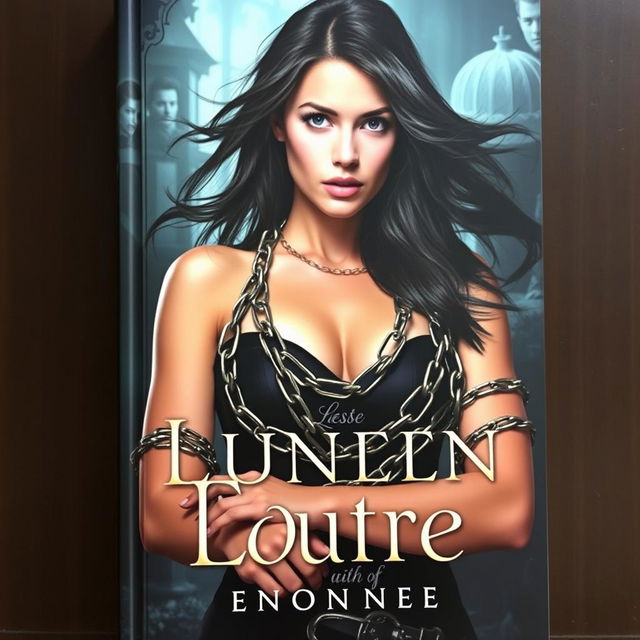 A captivating book cover featuring a strong and intriguing brunette woman adorned in ornate chains