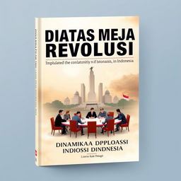 A book cover design for a compilation titled 'DIATAS MEJA REVOLUSI: DINAMIKA DIPLOMASI INDONESIA'