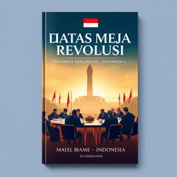 A book cover design for a compilation titled 'DIATAS MEJA REVOLUSI: DINAMIKA DIPLOMASI INDONESIA'