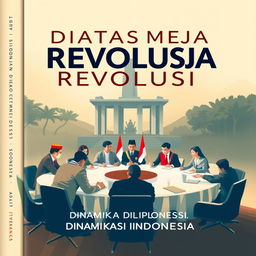 A book cover design for a compilation titled 'DIATAS MEJA REVOLUSI: DINAMIKA DIPLOMASI INDONESIA'