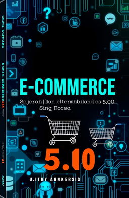 A visually striking book cover design featuring the title 'E-Commerce (Sejarah dan Perkembangannya di Era Society 5