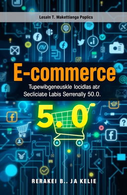 A visually striking book cover design featuring the title 'E-Commerce (Sejarah dan Perkembangannya di Era Society 5