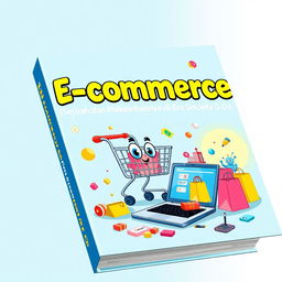 A fun and engaging book cover design for the title 'E-commerce (Sejarah dan Perkembangannya di Era Society 5