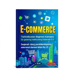 An eye-catching book cover design for 'E-Commerce (Sejarah dan Perkembangannya di Era Society 5