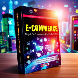 An eye-catching book cover design for 'E-Commerce (Sejarah dan Perkembangannya di Era Society 5