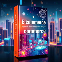 A captivating book cover design for 'E-commerce: Sejarah dan Perkembangannya di Era Society 5