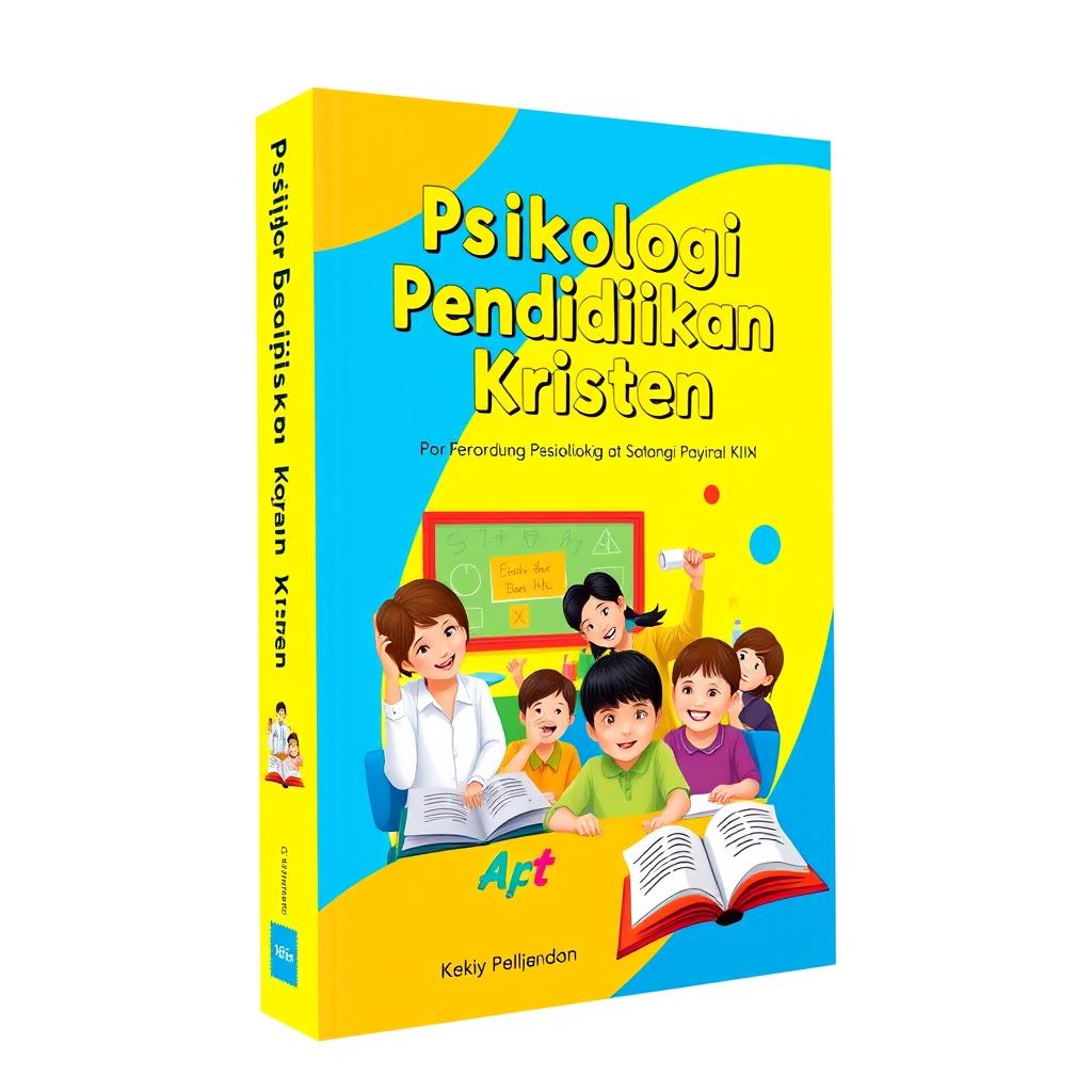 A vibrant book cover design for a Christian educational psychology book, featuring bright and cheerful colors such as yellow, blue, and green