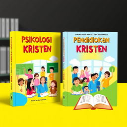 A vibrant book cover design for a Christian educational psychology book, featuring bright and cheerful colors such as yellow, blue, and green